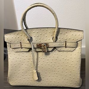 Ostrich Style Leather Top Handle Crossbody Handbag